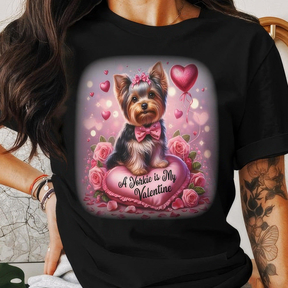 A Yorkie Is My Valentine Shirt Yorkie Lover Valentine’s Day T-Shirt Cute Gifts
